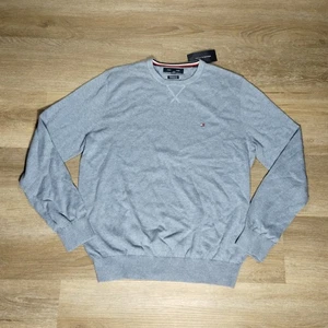 Tommy Hilfiger Suéter Hombres Pequeño Gris Jaspeado Algodón Premium Cuello Redondo Preppy Nuevo - Imagen 1 de 8