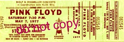 Pink Floyd ticket for Anaheim Stadium, CA 5/7/77 - Image 1 of 2