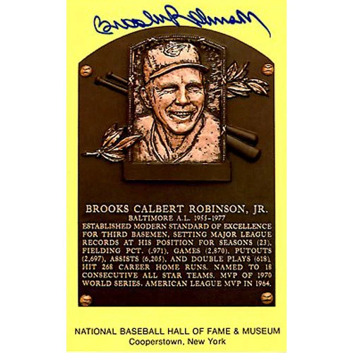 BROOKS ROBINSON SIGNED BASE BALL HOF MUSEUM PLAQUE POST CARD BALTIMORE ORIOLES - Image 1 of 1