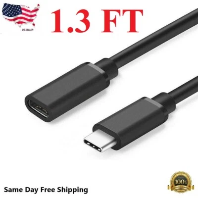 NEW Type C USB 3.1 Male to USB-C Female Extension Data Cable Extender Cord Black - Image 1 of 4