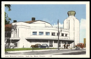 Tarjeta postal de hockey de colección de los jardines conmemorativos de Sault Ste Marie de la década de 1940 casi nueva - Imagen 1 de 2