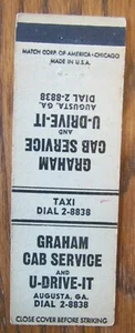 TAXI CAB MATCHBOOK COVER: GRAHAM CAB 1950s MATCHCOVER (AUGUSTA, GEORGIA) -D24 - Picture 1 of 1