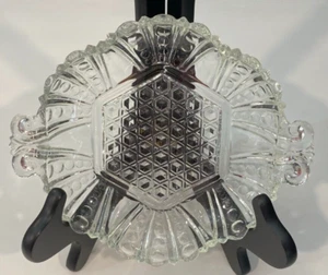Anchor Hocking AHC44 Clear Glass Candy Nut Bonbon Dish Dot & Cane Lugged Handles - Picture 1 of 7