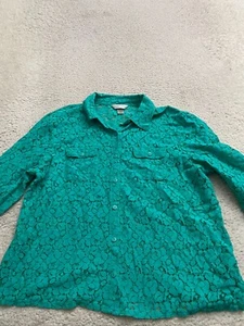 Christopher & Banks Mujer Camisa Hueca Manga Larga Abotonada Verde Talla XL - Imagen 1 de 12