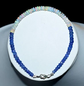 925 sterling Argento Naturale Blu Tanzanite & Opale Etiope 7"Perline Bracciale - Foto 1 di 5