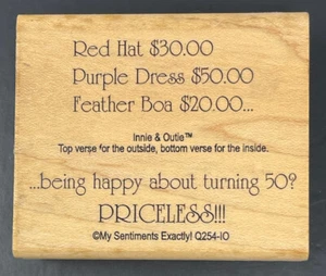 Red Hat Purple Dress Feather Shoping List Turning 50 Birthday Wood Rubber Stamp - Picture 1 of 2