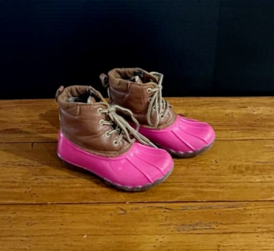 Girls Duck Boots Size 10 Pearl-T Waterproof Rain Shoe Pink Brown Lace Mid Rise - Image 1 of 4