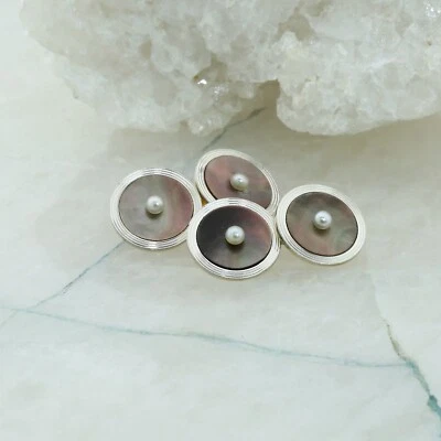 Vintage Tiffany & Company 14K Yellow and White Gold Pearl Cufflinks - Image 1 of 4