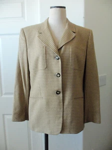 Jones New York Antique Gold Check Silk Blend Lined Single Breasted Blazer - 12 - Picture 1 of 10