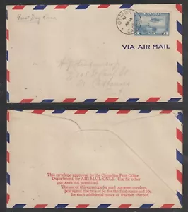 Scott / Unitrade C6 Air Mail stamp Canada First Day Cover dated June 15 1938 - Picture 1 of 3