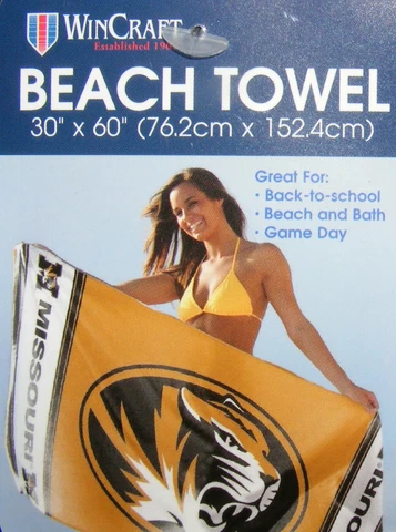 Beach Towel Missouri Tigers 30" x 60" 100% Cotton Win Craft MIZZOU Cover