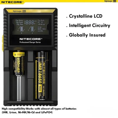 Nitecore D2 Intelligent Battery Charger Lithium NiMH-Cd AA AAA 18670 26650 - Image 1 of 4