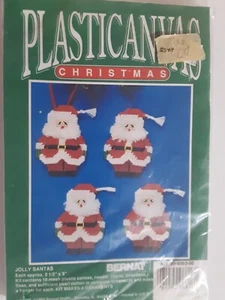 Bernat Jolly Santas hanging Christmas decor ornaments plastic canvas kit NEW - Picture 1 of 3