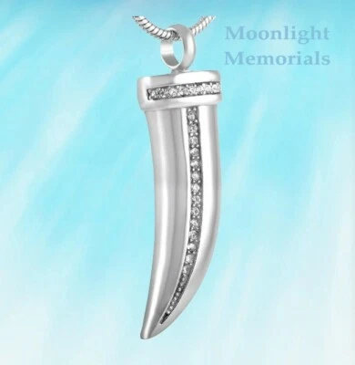 New Horn Crystal Stainless Steel Italian Ashes Urn Cremation Memorial Necklace - Image 1 of 3