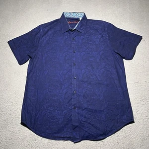 Robert Graham Shirt Mens Large Paisley Blue Short Sleeve Button Up Colorful - Picture 1 of 9