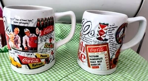 VTG 2 1990s Coke Through The Years (50s & 60s) Coca Cola Brand Coffee Mugs Cups - Picture 1 of 14