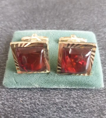 Manschettenknöpfe Bernstein * Amerikanisches Double 70er Vintage Unbenutzt  - Bild 1 von 4