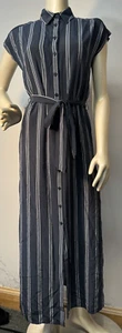 Ralph Lauren Europe Seiden Hemd Kleid Tall S M Knopfleiste Maxi blau weiß Streifen - Bild 1 von 6
