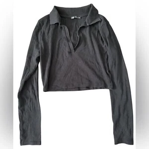 Zara Schwarz Langarm Kragen Crop Top Large - Bild 1 von 6