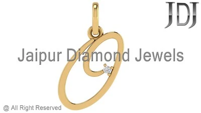 Genuine Diamond Charm Solid 14k Yellow Gold O Initial Letter Alphabet Pendant Foto 1 de 3