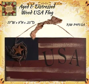 USA Aged & Distressed Hanging Wood Flag Sign 17" - Picture 1 of 2