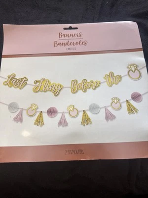 Banner decorativo despedida de soltera "Última aventura antes del anillo" oro rosa rosa Foto 1 de 4