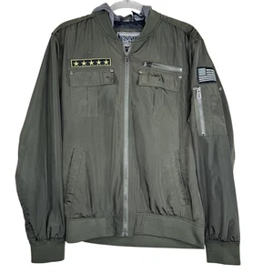 Civil Sektor Jacket Mens Large Olive Green Hooded Bomber Zip Pockets Military - Picture 1 of 12