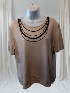 Alfred Dunner Sz L Beaded Short Sleeve Pullover Top, Light Beige. E-3 - Bild 1 von 7