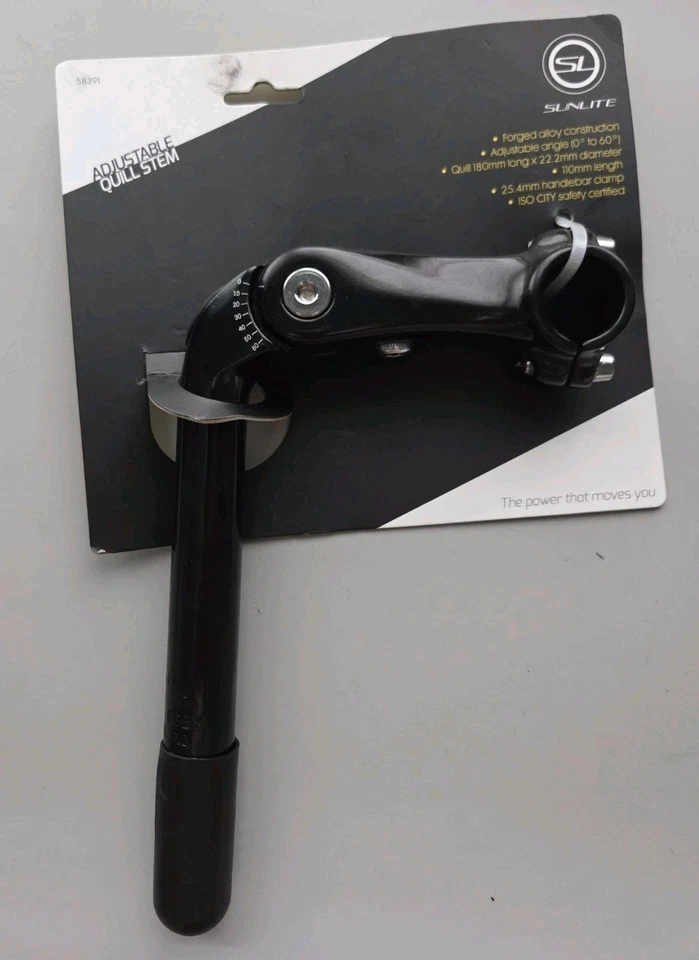 Sunlite Adjustable Quill Stem Alloy 1inx110x180 25.4 Clamp Black 58391 - Image 1 of 2