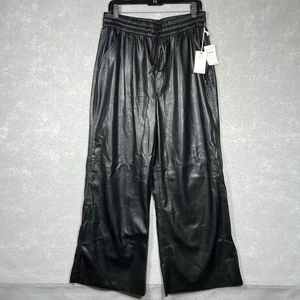 Good American Women’s 4 Wide Leg Faux Leather Pants Black Shiny Drawstring NWT - Picture 1 of 14