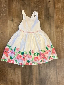 Janie and Jack Girls Sz 5 Hibiscus Beach Summer Floral Dress 100% Cotton Poplin - Picture 1 of 4