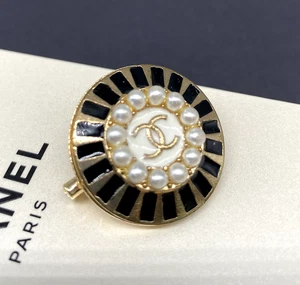 1 eleganter gebrauchte Knopf Pin Metallknopf mit Perlenimitation Ø 25 mm Gold - Bild 1 von 9