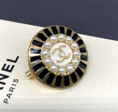 1 eleganter gebrauchte Knopf Pin Metallknopf mit Perlenimitation Ø 25 mm Gold - Bild 1 von 4