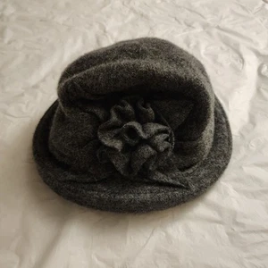 Shihreen Boiled 100% Wool Cloche Hat Wired Brim Flowers Retro Gray Womens  - Picture 1 of 5