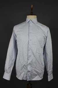 Eton Slim Fit Blue Cotton Angle Cut Cuff Button Down Dress Shirt Size 43 / 17 - Picture 1 of 14