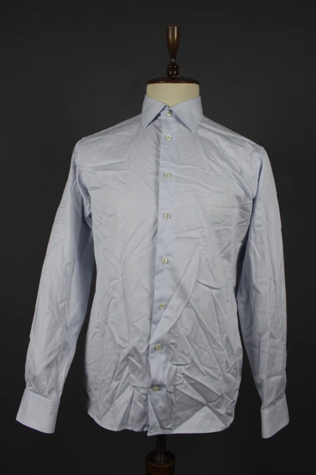 Eton Slim Fit Blue Cotton Angle Cut Cuff Button Down Dress Shirt Size 43 / 17 - Image 1 of 4