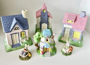 Vintage 1991 Porcelain Easter Bunny Village Set, 6 Pieces - Picture 1 of 7