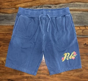 Polo Ralph Lauren Hawaiian Floral Logo Fleece Shorts Vintage Blue Men’s Size L - Picture 1 of 6