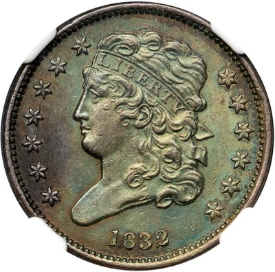 1832 C-1 R-2 NGC MS 62 BN Classic Head Half Cent Coin 1/2c - Image 1 of 3