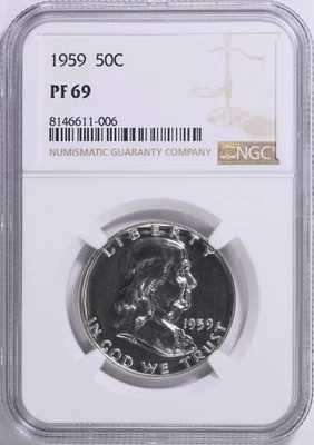 1959 Franklin Half Dollar 50c Proof NGC PF 69 (006) - Image 1 of 3
