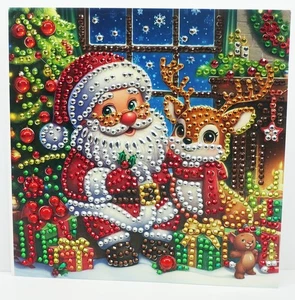 Handarbeit, Weihnachtskarte Diamond painting Rentier Weihnachtsmann gelegt - Bild 1 von 1