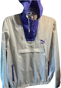 Vintage 90s Puma 1/2 Zip Windbreaker Jacket Men’s Size Large Gray Purple - Picture 1 of 12