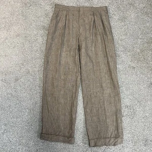 VTG Polo Ralph Lauren Pants Men’s 35x31 Brown Glen Plaid Pleated Cuff Linen - Picture 1 of 8