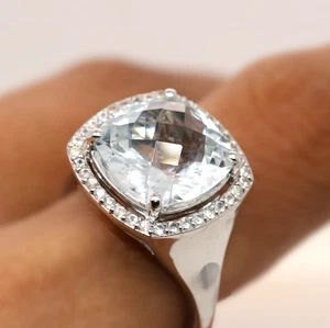 Aquamarine / White Sapphire / Silver Ring - Picture 1 of 5