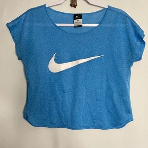 Nike Dri-Fit blaues Running Kurzarm Boxy Top Reißverschlusstasche Größe M - Bild 1 von 12