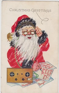 Christmas Greetings Santa on Phone Postcard - Foto 1 di 2