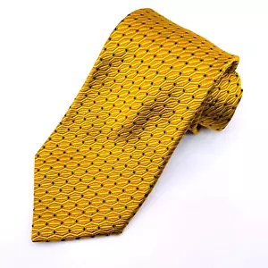 IKE Behar Mens Necktie Jacquard Geometric 100% Silk USA Yellow - Picture 1 of 4
