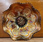 Antique Fenton Ruffled Edge - Peacock & Grapes - Amber Carnival Glass Plate
