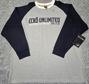 Felpa pullover a maglia Ecko Unltd grigio Y2K blu taglia 4XB cotone nuovissima con etichette - Foto 1 di 10