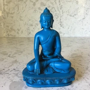 Medizin Buddha Statue ruhig blau tibetisch-buddhistischer Altar 5,5" hoch Harz - Bild 1 von 9